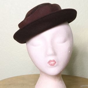 Vtg Merrimac Cap Hat Brown Small Bow Back 30s 40s